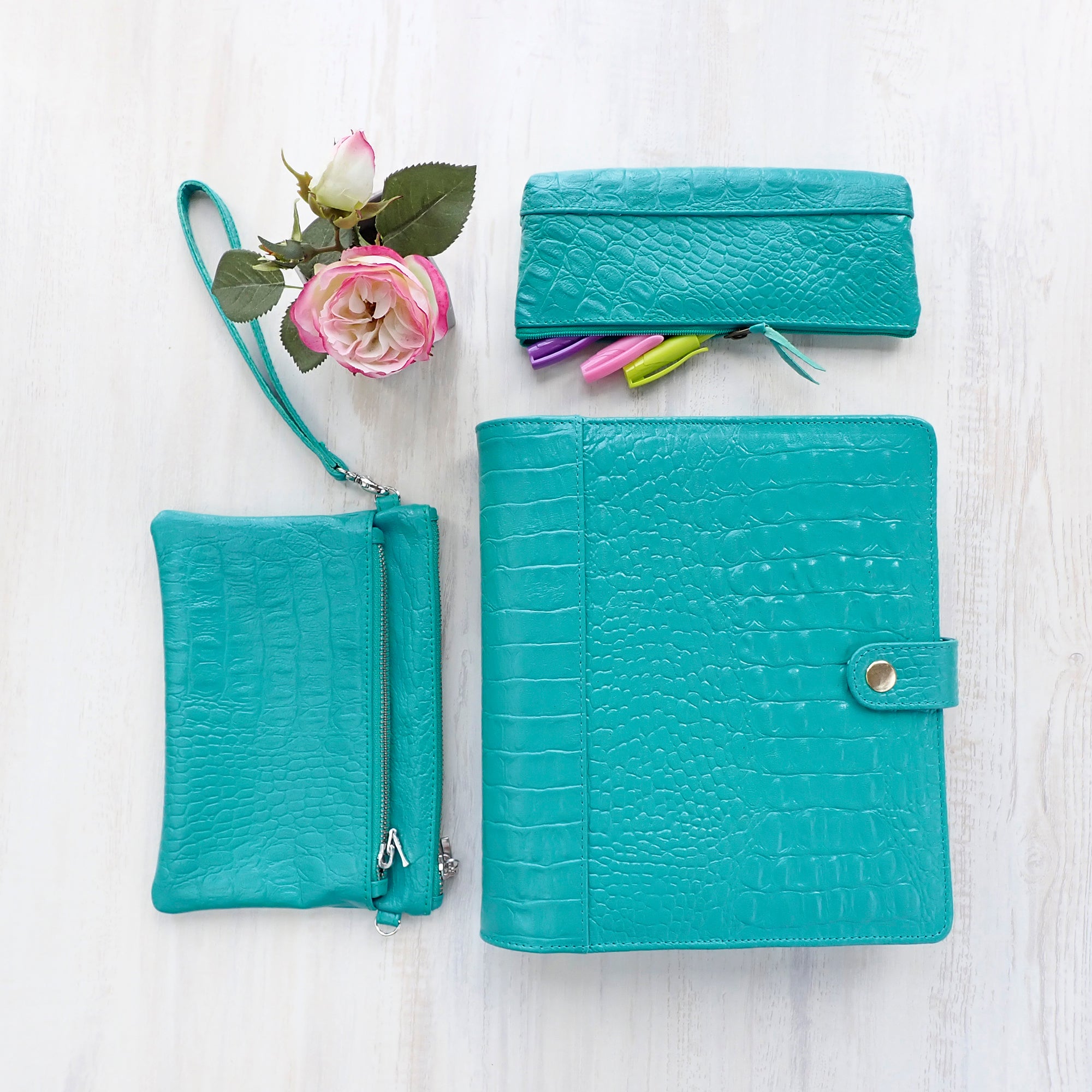 Croc Turquoise Spine Embossed Leather