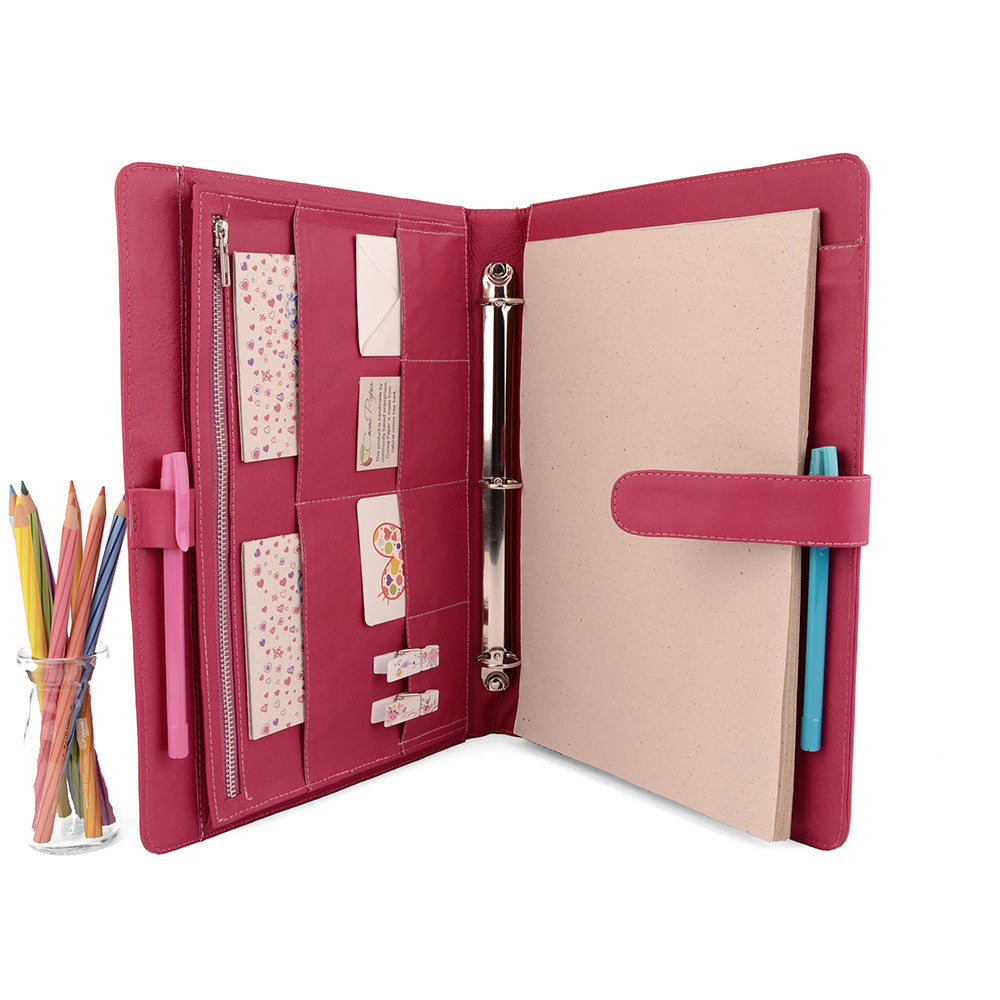 Pink Magenta A4 ORIGINAL Leather Ring Binder Organizer by CocoaPaper