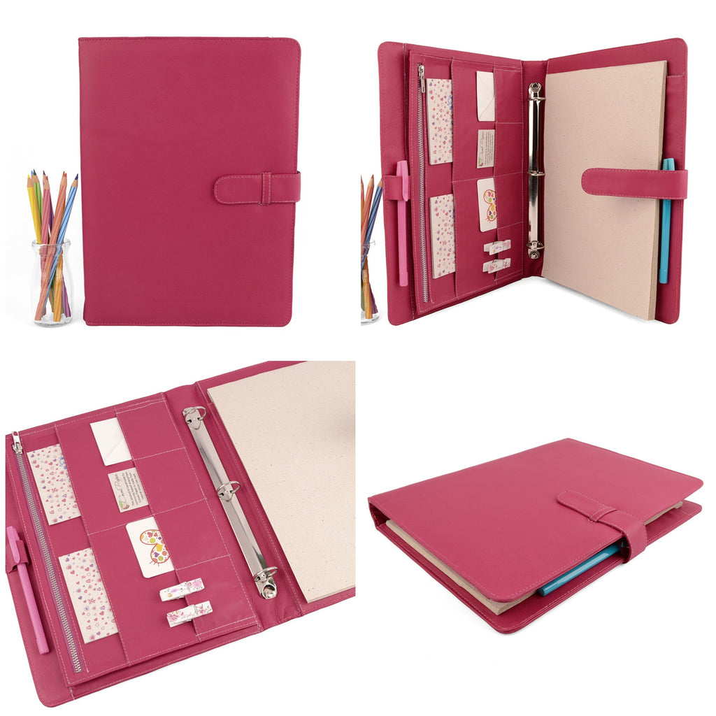 Pink Magenta A4 ORIGINAL Leather Ring Binder Organizer by CocoaPaper