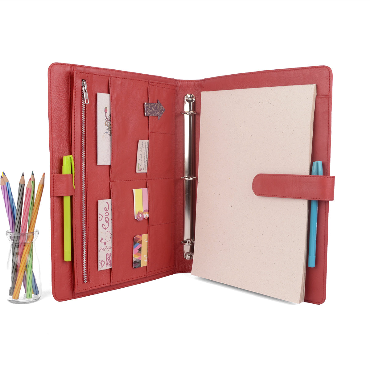 3 Ring Binder Leather Portfolio Padfolio for Left or Right Handed