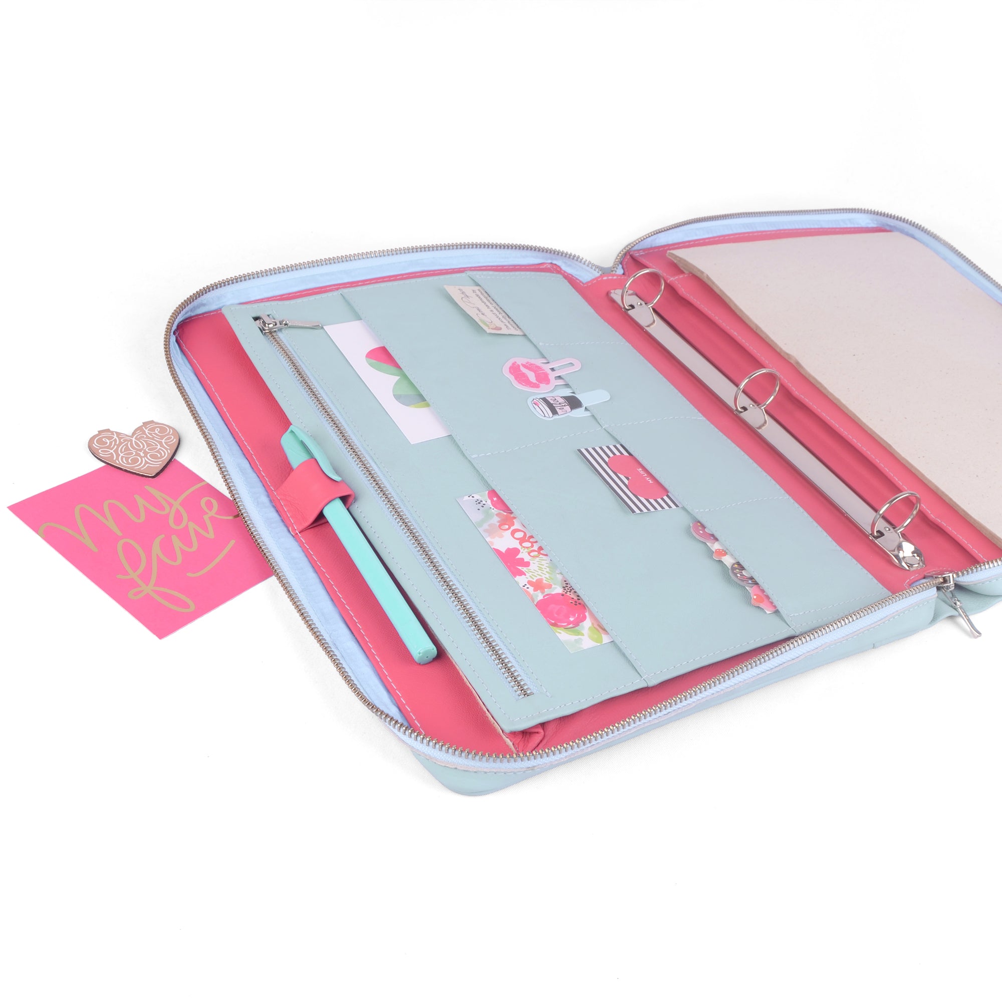 A6 Binder Cover Zippered Budget Binder, Pink Metallic Planner Cover,  Zippered Pockets Portfolio Unicorn Flamingo 
