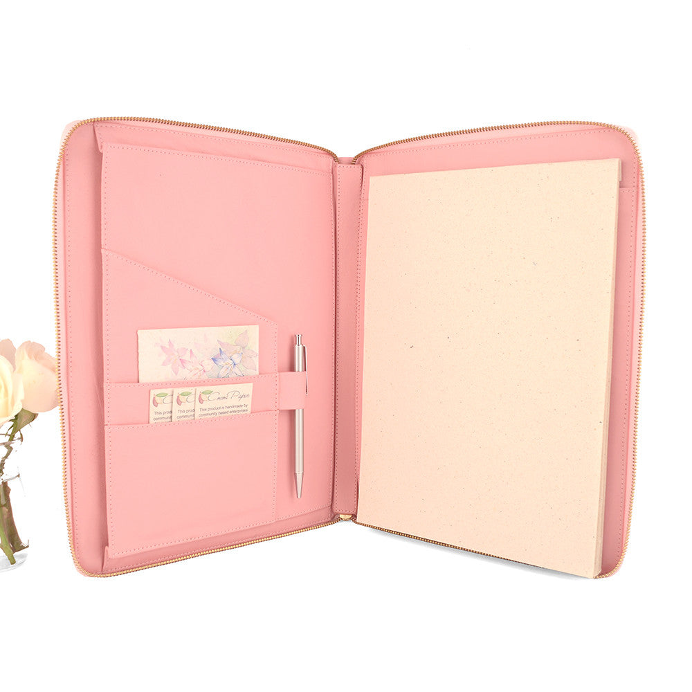 Pale Pink A4 MONARCH Leather Zippered Compendium by CocoaPaper