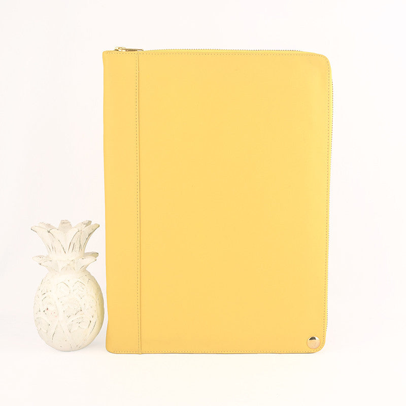 Lemon A4 MONARCH Leather Black & White Diamonds Fabric Lined Zippered Compendium by CocoaPaper