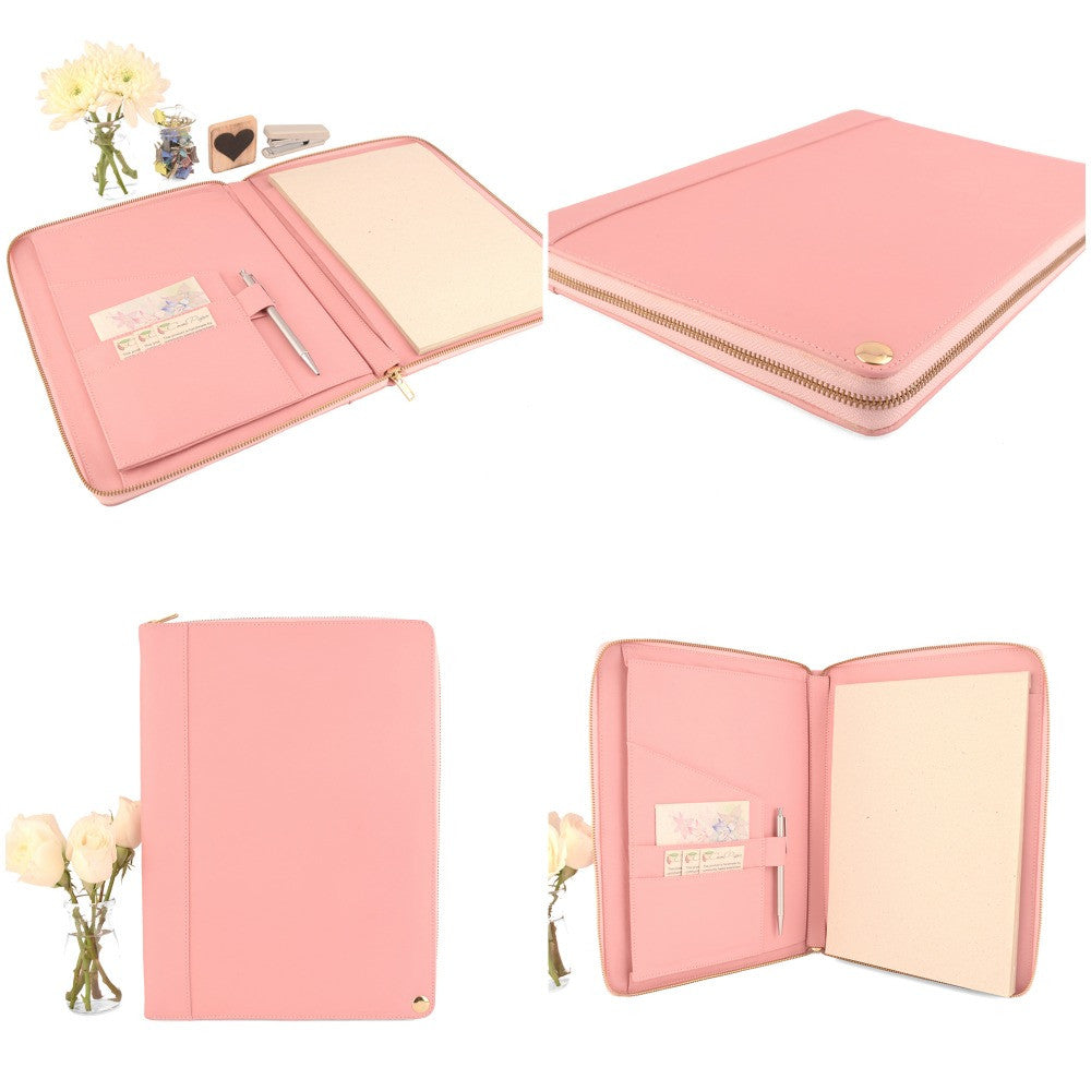 Pale Pink A4 MONARCH Leather Zippered Compendium by CocoaPaper