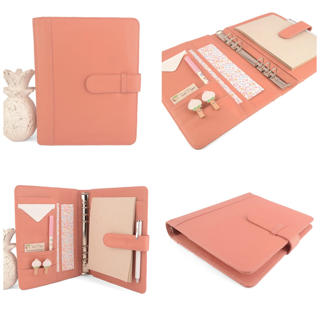 Salmon A5 CLASSIC Leather Ring Binder Planner by CocoaPaper
