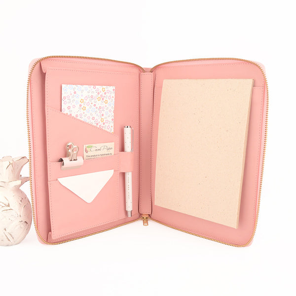 Pale Pink A5 MAIDEN Leather Zippered Compendium by CocoaPaper