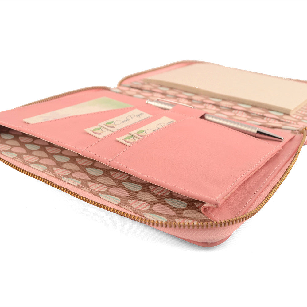 Pale Pink A5 MAIDEN Leather Teardrop Fabric Lined Zippered Compendium by CocoaPaper